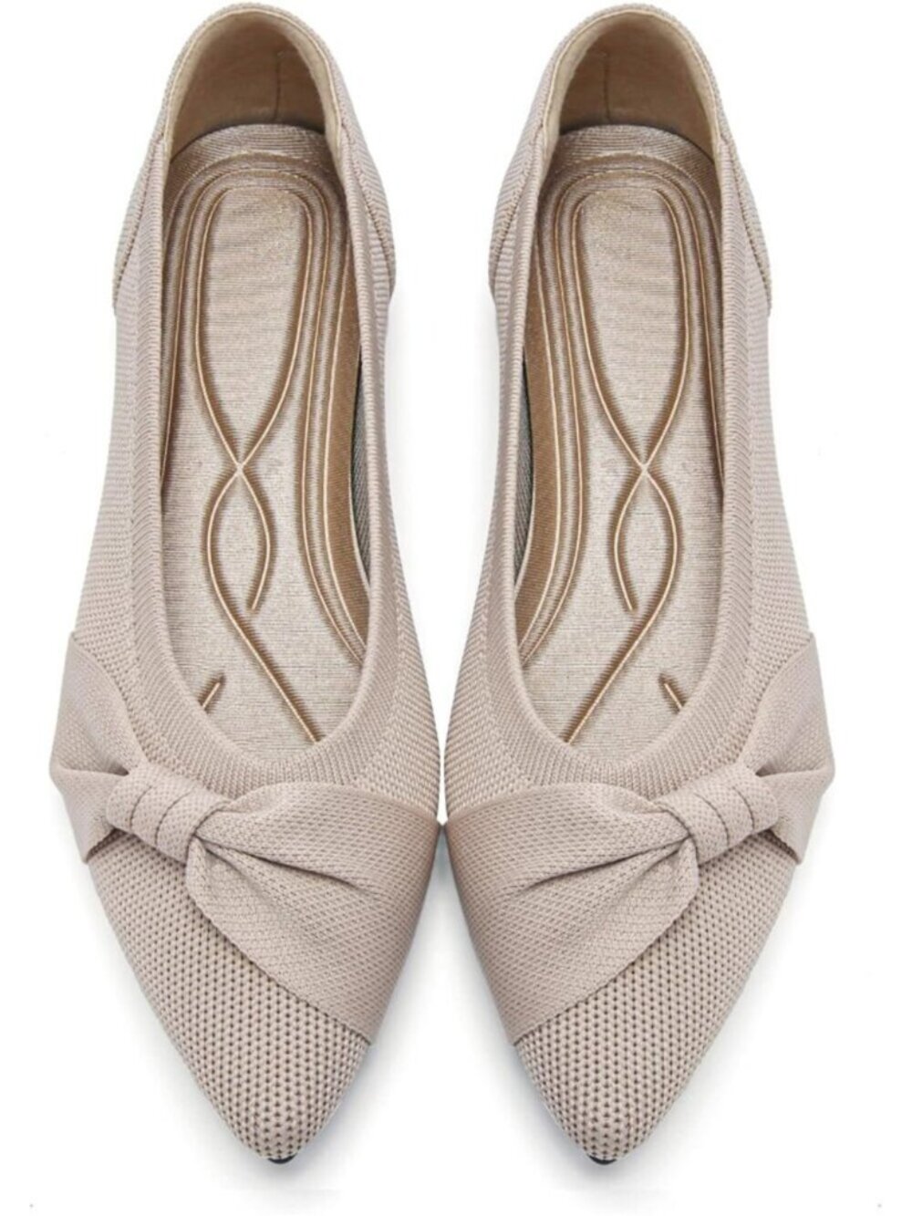 Women's Nude Pointed Toe Ballet Flats Comfortable Knit Mesh Casual Shoes